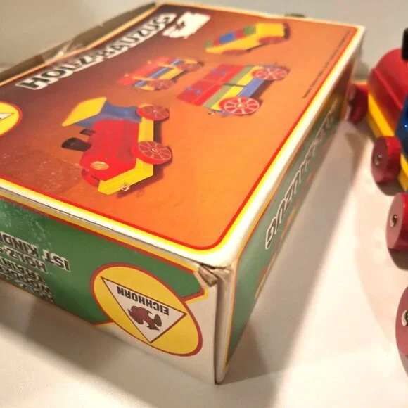 Eichhorn Holz-Bauzug Wooden Blocks Train Complete Set Original Box Vintage - Picture 11 of 12